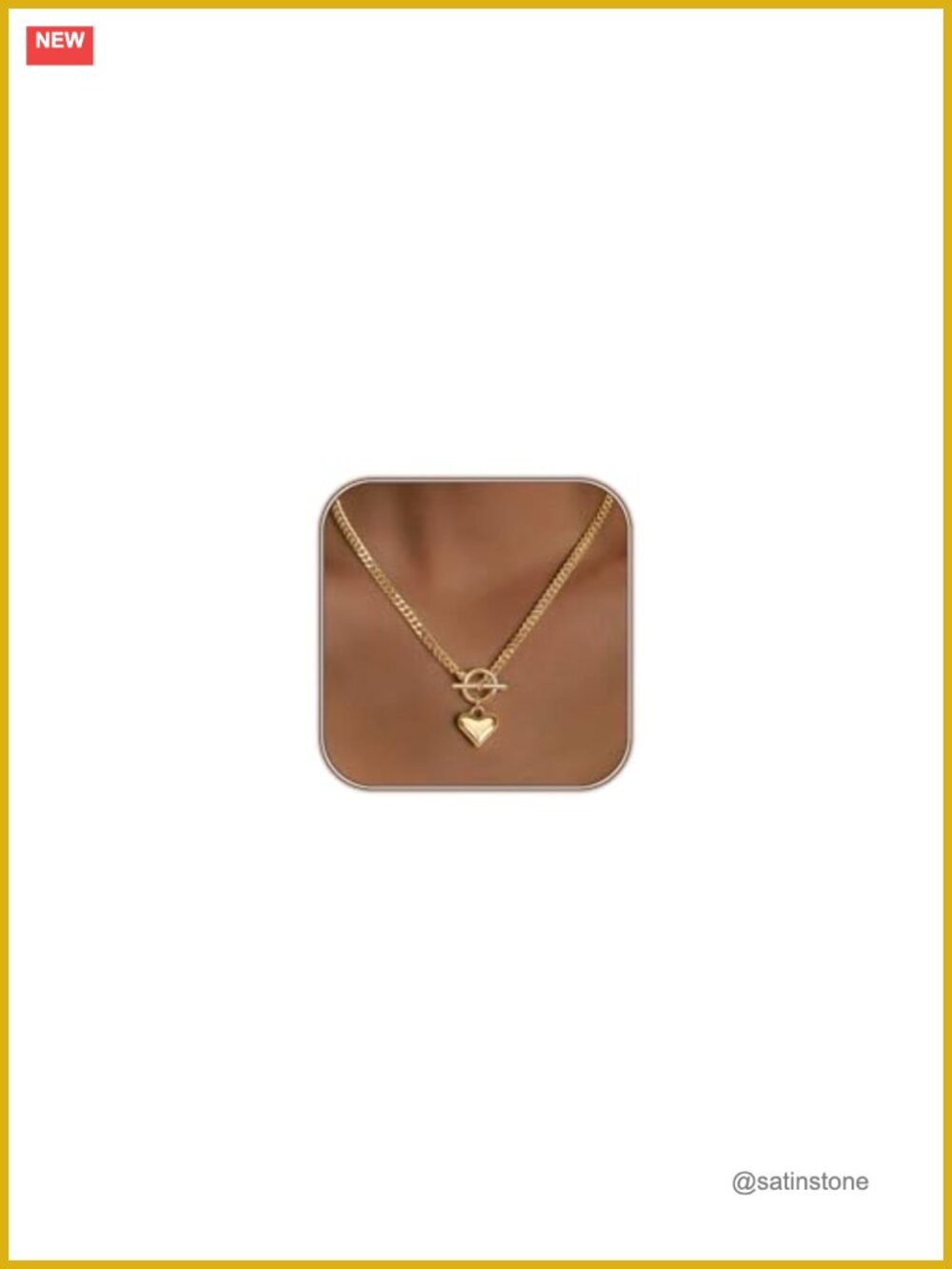 14K Gold Plated Heart Pendant Necklace Cuban Link Toggle Clasp Women